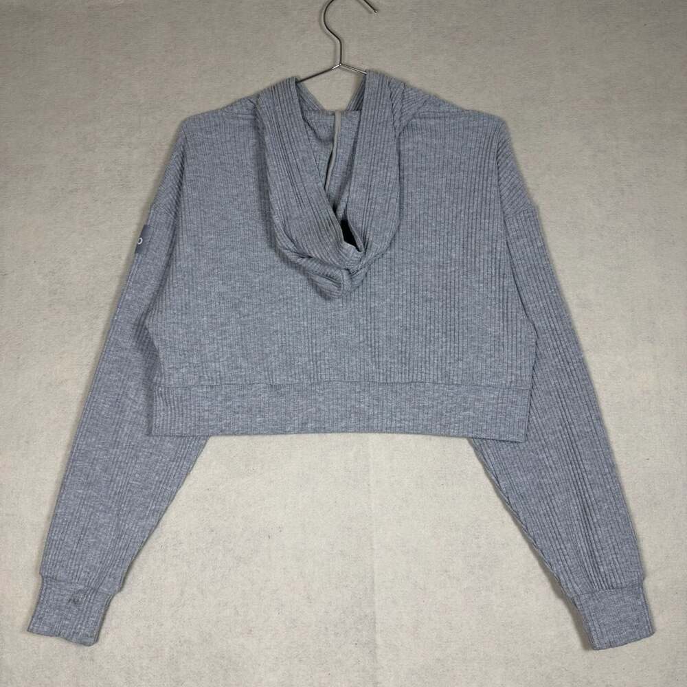 Alo Yoga Muse Hoodie Jogger Set Womens XXS Athletic Heather Grey Ribbed Lounge - Picture 3 of 11